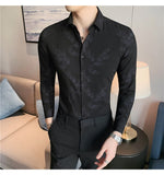Bonsir Men's Printing Pattern Shirts Slim Fit Fashion Casual Business Shirts Long Sleeve Tops British Style Clothes Shirts M-4XL