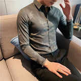 Bonsir Men's Printing Pattern Shirts Slim Fit Fashion Casual Business Shirts Long Sleeve Tops British Style Clothes Shirts M-4XL