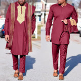 Bonsir H&D African Agbada Suit For Men Embroidered Robes Dashiki Cover Shirt Pants 3 PCS Set Boubou Africain Homme Musulman Ensembles