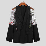 Bonsir Men Blazer Mesh Patchwork See Through Streetwear Double Breasted Lapel Long Sleeve Outerwear Fashion Men Casual Suits INCERUN