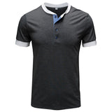 Bonsir Summer Men T-Shirt Henry Collar Cotton Fashion Youth Slim Fit Daily Short Sleeve Sport Golf Casual Color Patchwork Tees