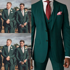 Bonsir Custom Made Men Suits Green Groom Tuxedos Notch Lapel Groomsmen 3 Pieces Set ( Jacket + Pants + Vest + Tie ) D417