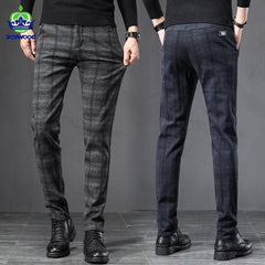 Bonsir Autumn Winter England Plaid Work Stretch Pants Men Business Fashion Slim Thick Grey Blue Casual Pant Male Brand Trousers 38