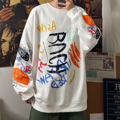 Bonsir Letter Graffiti Loose Men Sweatshirts Fashion Korean Clothing Designer Brand Male Hoodies Spring Autumn Pullovers