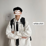 Bonsir Simple Design Solid Colors Long Sleeve Shirts Korean Fashion Mandarin Collar 100% White Black Shirt Soft Comfort  pocket