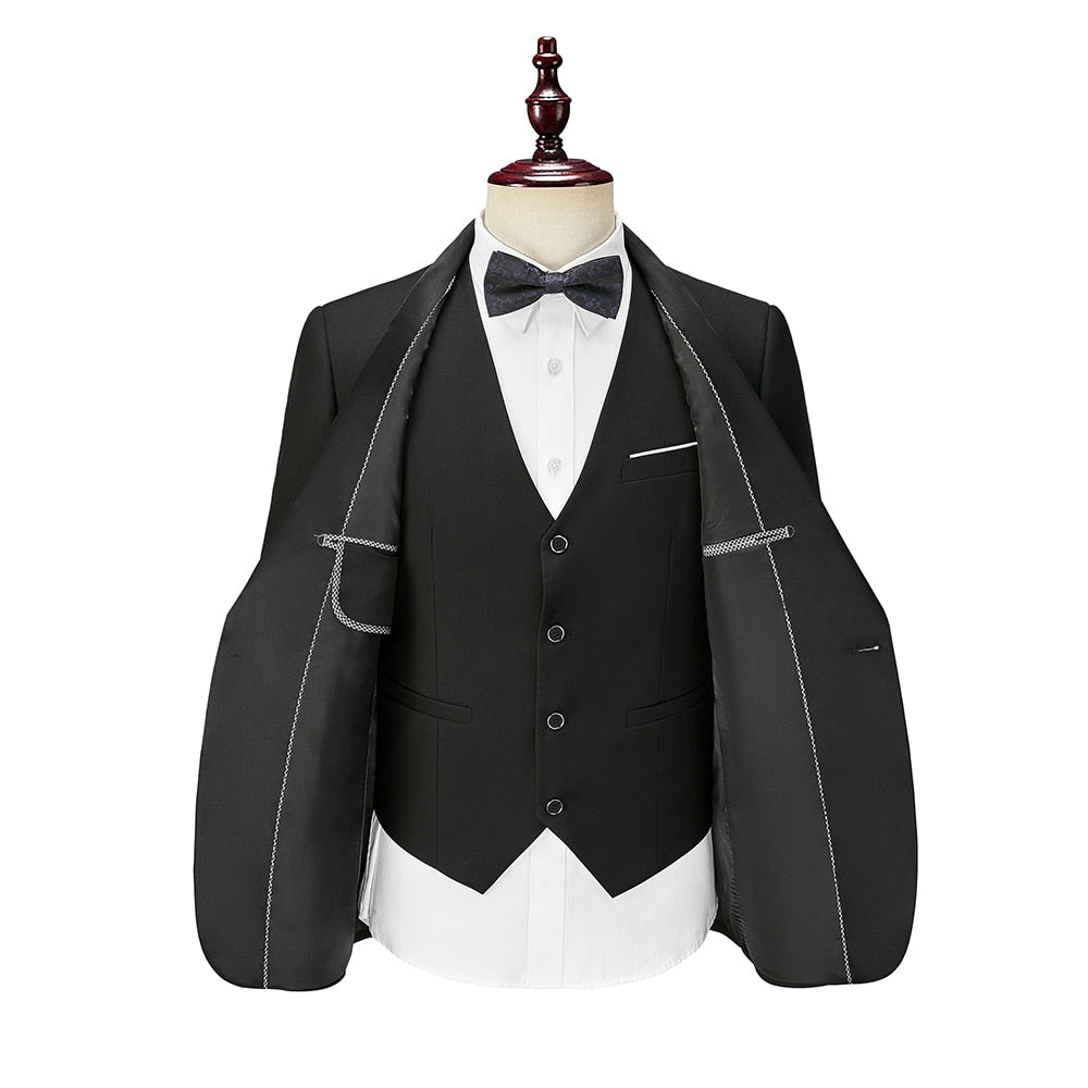 Bonsir 3 Piece Boyfriend Men Suits for Slim Fit Wedding Tuxedos Black Formal Groom Jacket Pants Vest Ready in Stock