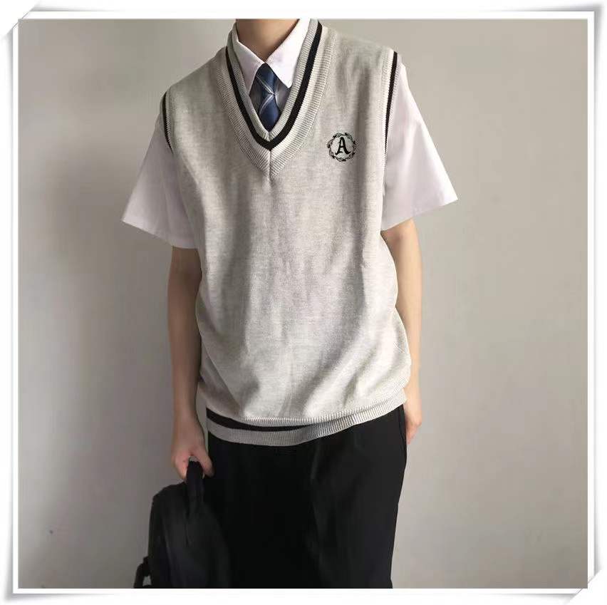 Bonsir Autumn College Style Sweater Vest Male Student Coats Korean Trend Knitting Sleeveless V-Neck 3 Color Pullover Unisex Clothes