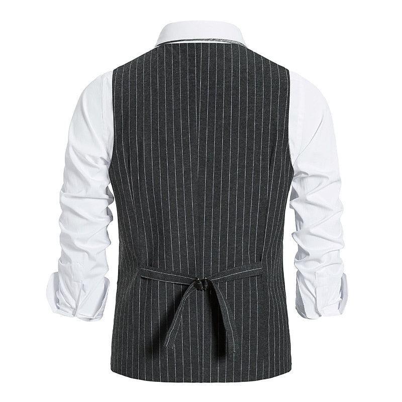 Bonsir Autumn New Men's Business Casual Stripe Single Breasted Vest Men's Suit Vintage Vest