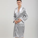 Men Robe Sets Satin Kimono Gown Male Sleepwear Bathrobe Faux Silk 2PCS Robe&amp;Shorts Suit Casual Nightwear Lounge Wear Homewear
