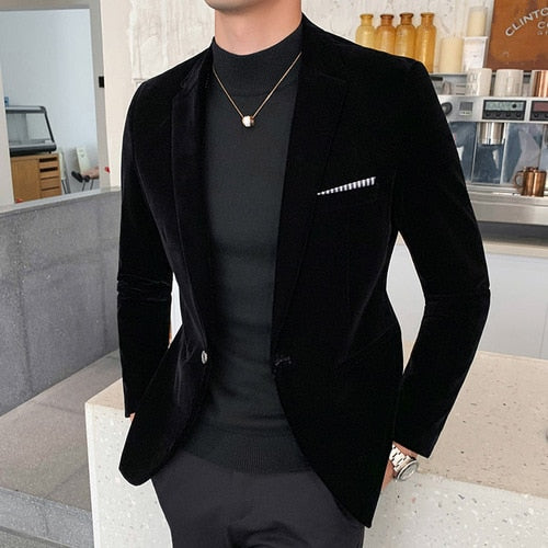 Bonsir Fall Winter Gold Velvet Blazer High Quality Slim Fit Suit Jacket Fashion Casual Men Groom Singer Costume Formal Evening Dress