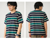 Bonsir Summer Stripe T-Shirt Men And Women Classic Streetwear Fashion Ins Trend Vintage O-Neck Cotton Youth Couple Short-Sleeved Tops