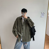Bonsir Autumn Corduroy Shirt Men Fashion Retro Solid Color Cotton Casual Shirt Man Streetwear Wild Loose Long-sleeved Shirts Men M-2XL