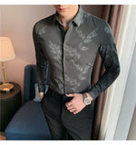 Bonsir Men's Printing Pattern Shirts Slim Fit Fashion Casual Business Shirts Long Sleeve Tops British Style Clothes Shirts M-4XL