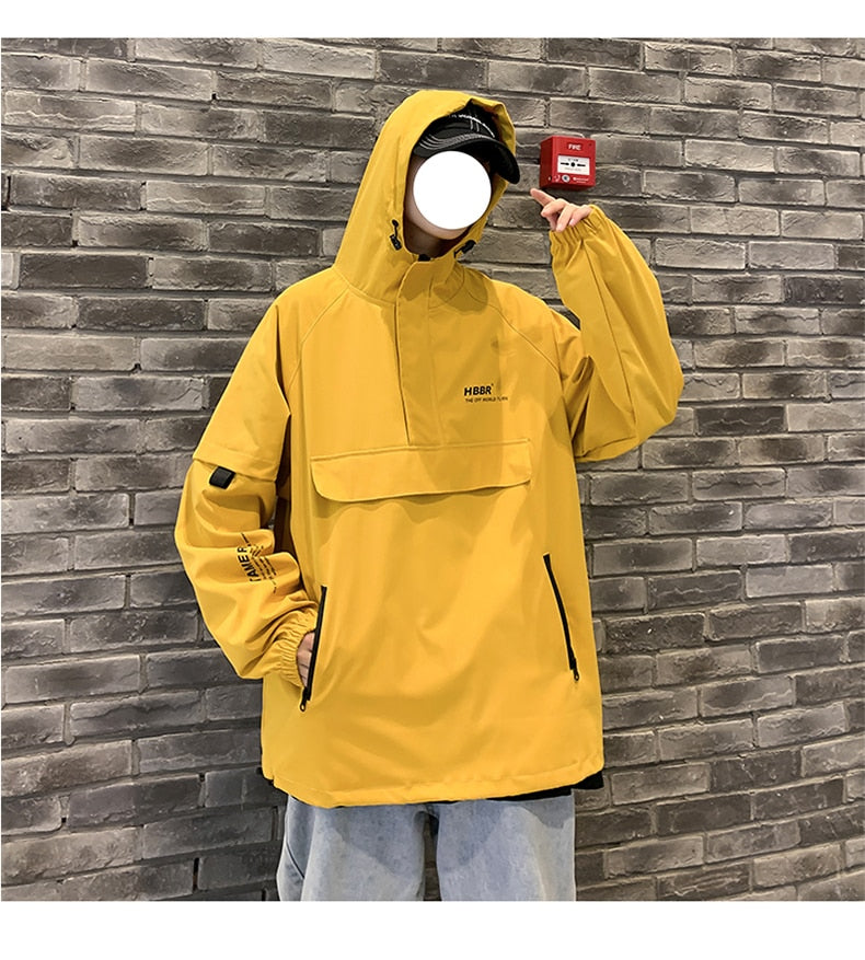 Bonsir New Fashion Mens Jacket Mulit Pocket Cargo Jackets Steetwear Autumn Hip Hop Windbreaker Coats Korean Fashion Hooded Coat