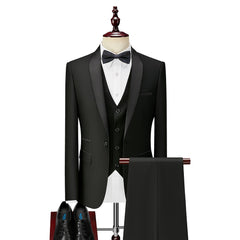 Bonsir 3 Piece Boyfriend Men Suits for Slim Fit Wedding Tuxedos Black Formal Groom Jacket Pants Vest Ready in Stock