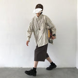 Bonsir Autumn Japanese Retro Lapel Luxury Striped Shirt for Men Casual Long Sleeve Buttons Fashion Retro Korean Clothes Hawaiian Shirt