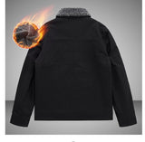 Bonsir Winter Men's Corduroy Cargo Warm Jacket Lamb Fur Collar Fleece Lined Coats Windproof Parkas Thermal Outwear For Male