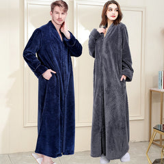 Bonsir Men Winter Plus Size Long Warm Coral Fleece Bathrobe Hooded Cozy Flannel Zipper Bath Robe Night Dressing Gown Women Sleepwear