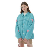 Bonsir Men Cargo Corduroy Jacket Vintage Loose Casual Couple Heart Graphic Button Candy Color Handsome Pleated Streetwear Coat