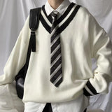 Bonsir Winter Men's V-collar White Color Coats College Style Wool Sweater Couple Clothes Loose Fashion Trend Soft Knitting