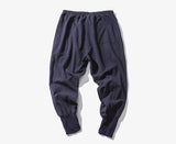 Bonsir Cotton Linen Harem Pants Men Solid Elastic Waist Streetwear Joggers New Baggy Drop-crotch Pants Casual Trousers Men