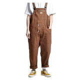 Bonsir Men's Loose Multi Pockets Cargo Bib Overalls Working Clothing Jumpsuits Jeans Pants Black Military Green Brown