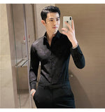 Bonsir Men's Printing Pattern Shirts Slim Fit Fashion Casual Business Shirts Long Sleeve Tops British Style Clothes Shirts M-4XL