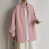 Bonsir Simple Design Solid Colors Long Sleeve Shirts Korean Fashion Mandarin Collar 100% White Black Shirt Soft Comfort  pocket