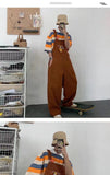 Bonsir Men's Retro Casual Pants Corduroy College Style Overalls Loose Brown/navy Color Work Trousers Salopettes Romper Jumpsuit