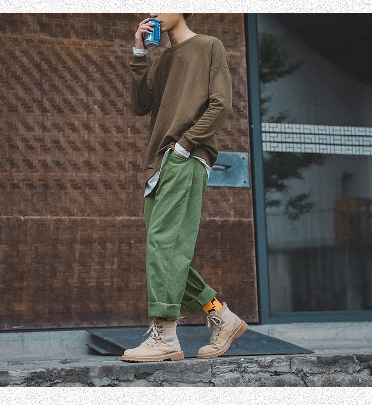 Bonsir Autumn Cotton Casual Pants Men's Fashion Black/Khaki/Green Straight Pants Men Streetwear Loose Hip-hop Cargo Pants Mens Overalls