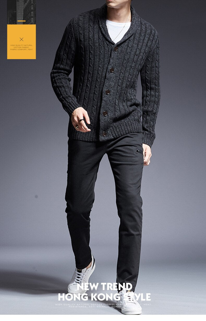 Bonsir Autumn Winter Men Knitted Cardigan Thicken Warm Luxury Gentlemen High Quality Comfortable Fashion Urban Casual Dark Grey Sweater