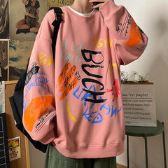 Bonsir Letter Graffiti Loose Men Sweatshirts Fashion Korean Clothing Designer Brand Male Hoodies Spring Autumn Pullovers