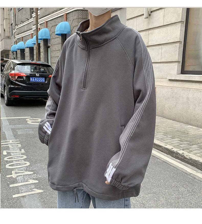 Bonsir 7801 Trendy Casual Sweatshirt Men Autumn Sport Student Streetwear Hip Hop Baseball Zipper Stand Collar Loose Male Pullovers Tops