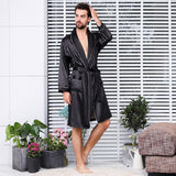 Bonsir Two-Piece Home Silk Robe Pants Pajama Set or Bathrobe Shorts Sets 7XL-M Long Sleeve Sleepwear for Men Kimono Soft Cozy Bath Gown