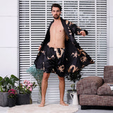 Bonsir Two-Piece Home Silk Robe Pants Pajama Set or Bathrobe Shorts Sets 7XL-M Long Sleeve Sleepwear for Men Kimono Soft Cozy Bath Gown