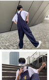 Bonsir Men's Retro Casual Pants Corduroy College Style Overalls Loose Brown/navy Color Work Trousers Salopettes Romper Jumpsuit