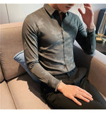 Bonsir Men's Printing Pattern Shirts Slim Fit Fashion Casual Business Shirts Long Sleeve Tops British Style Clothes Shirts M-4XL