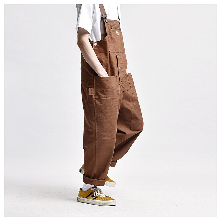 Bonsir Male Japan Harajuku Streetwear Hip Hop Jumpsuit Bib Trousers Overalls Men Women Couple Loose Casual Wide Leg Cargo Pants