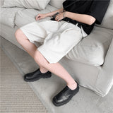 Bonsir Summer Men Shorts Straight Fit Knee-Length Short Suit Pant Solid Beige Black Summer Clothing Student Thin Casual Shorts Man