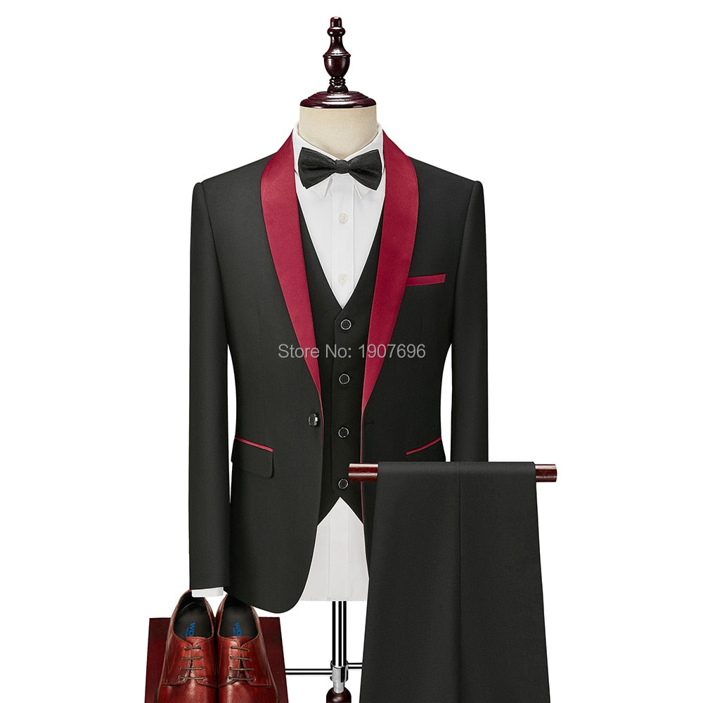 Bonsir 3 Piece Boyfriend Men Suits for Slim Fit Wedding Tuxedos Black Formal Groom Jacket Pants Vest Ready in Stock