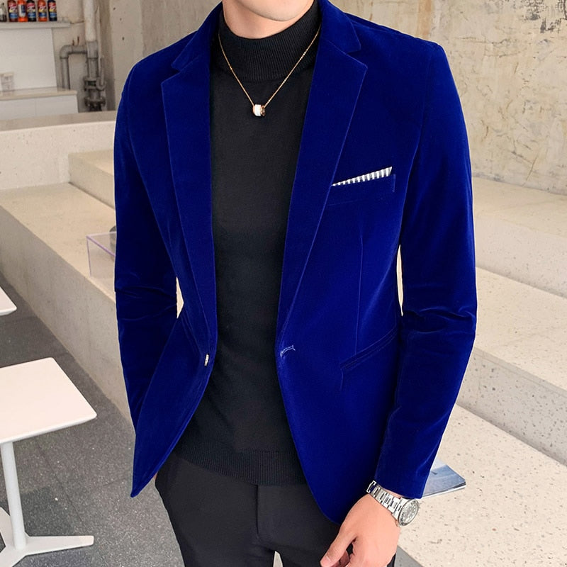 Bonsir Fall Winter Gold Velvet Blazer High Quality Slim Fit Suit Jacket Fashion Casual Men Groom Singer Costume Formal Evening Dress