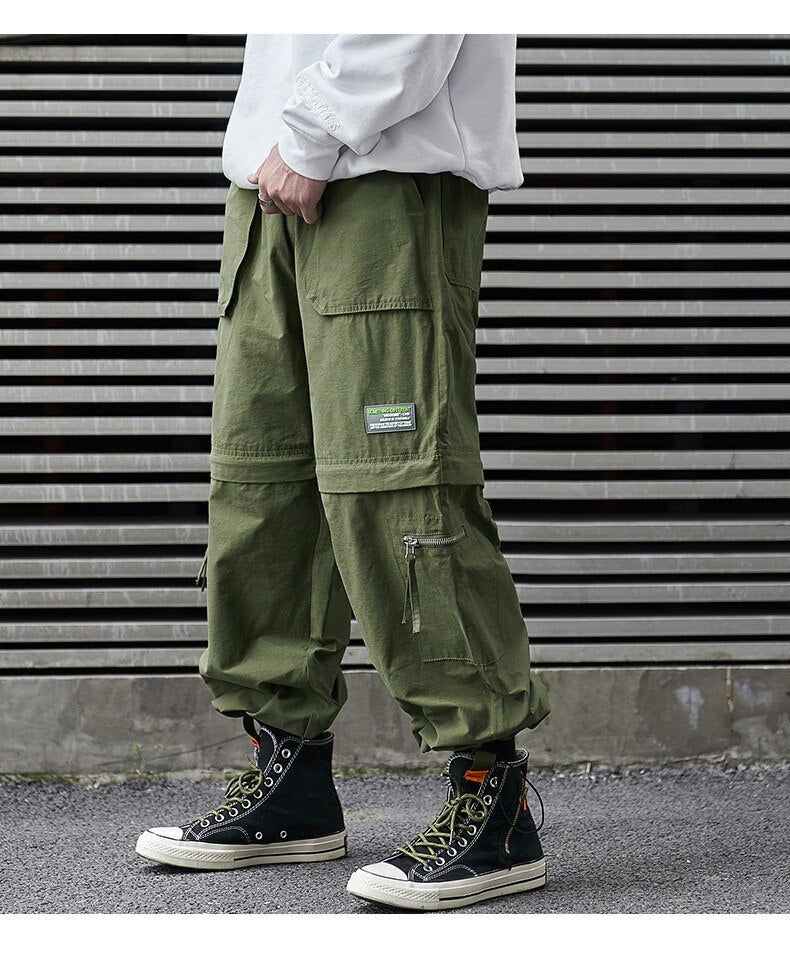 Bonsir Casual Pants Men's  Spring Trousers Japanese Loose Straight Out of Leg Cuff Functional Cargo Pants Zipper Unloading Shorts