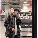 Bonsir Men's Fashion Loose Bomer Jackets Lattice Printing Wool Blends Thicken Lapel Collar Coats Black/grey Color Outerwear M-3XL