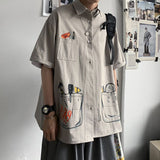 Bonsir Short sleeve work shirt men's Korean version trend handsome shirt coat very fairy coat ruffian handsome loose chemise homme