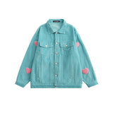 Bonsir Men Cargo Corduroy Jacket Vintage Loose Casual Couple Heart Graphic Button Candy Color Handsome Pleated Streetwear Coat