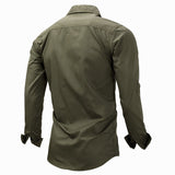 Bonsir Men's Long Sleeve Shirt Lapel Zipper Shirt Cotton Army Outdoor Casual Large Size Army Green Embroidery Shirt Male