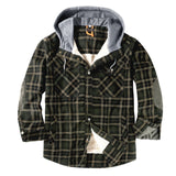 Bonsir US Size Plaid Print Hooded Coats Winter Casual Velvet Thickened Warm Men Shirt Cotton Loose Jacket Long Sleeve Shirts Plus Size