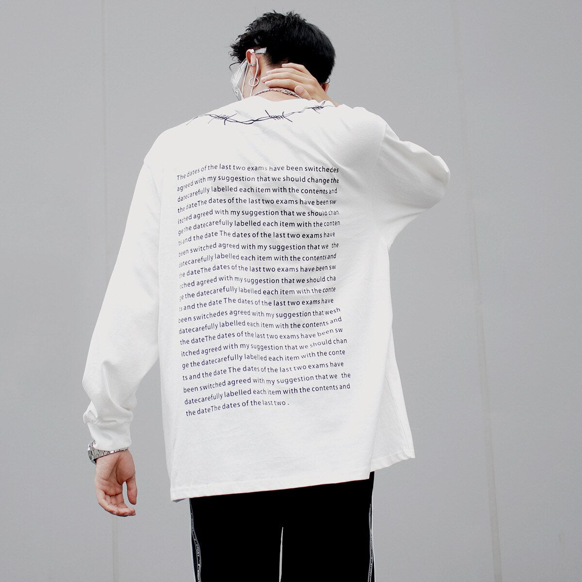 Bonsir 8809 MaleTshirt Chic Streetwear Hip Hop Neck Thorns Embroidery Letter Printing Long-Sleeved T-Shirt Male Brand Pullovers Tops