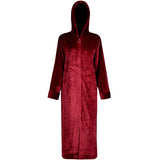 Bonsir Men Winter Plus Size Long Warm Coral Fleece Bathrobe Hooded Cozy Flannel Zipper Bath Robe Night Dressing Gown Women Sleepwear