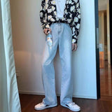 Bonsir Men's Fashion Light Blue Color Jeans Loose Trend Baggy Wide Leg Pants High Quality Trousers Pure Color Casual Pants S-3XL